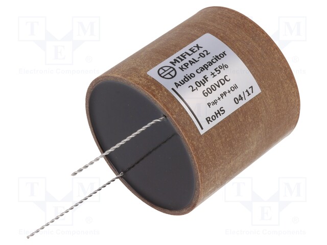 Capacitor: aluminum-polypropylene-paper; 2uF; 600VDC; ±5%; 0.004