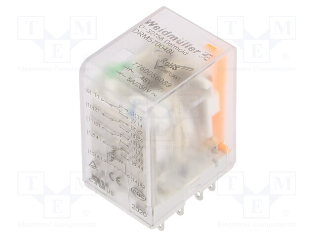 Relay: electromagnetic; 4PDT; Ucoil: 48VDC; 5A/250VAC; 5A/24VDC; 5A
