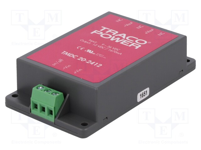 Converter: DC/DC; 20W; Uin: 9÷36V; Uout: 12VDC; Iout: 1670mA; 107g