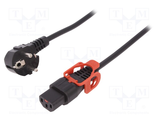 Cable; CEE 7/7 (E/F) plug angled,IEC C13 female; 2m; black; PVC