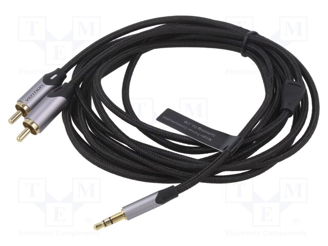 Cable; Jack 3.5mm 3pin plug,RCA plug x2; 3m; black; Øcable: 3.5mm