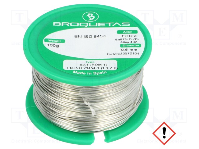 Soldering wire; Sn97Cu3; 0.5mm; 100g; lead free; Package: reel