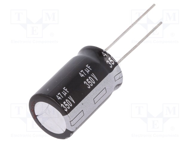 Capacitor: electrolytic; THT; 47uF; 350VDC; Ø16x25mm; Pitch: 7.5mm