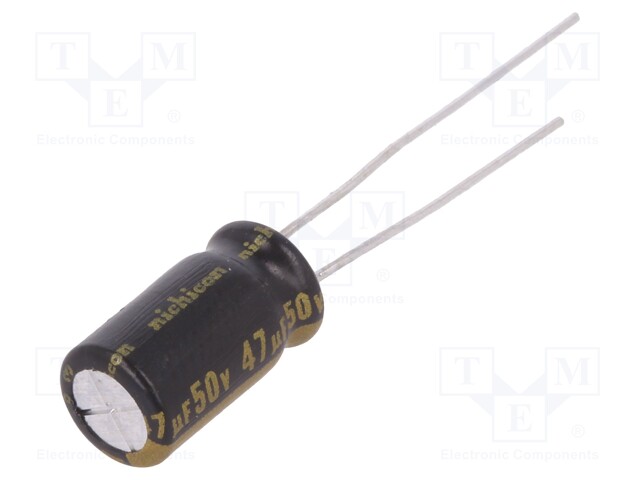 Capacitor: electrolytic; THT; 47uF; 50VDC; Ø6.3x11mm; Pitch: 2.5mm