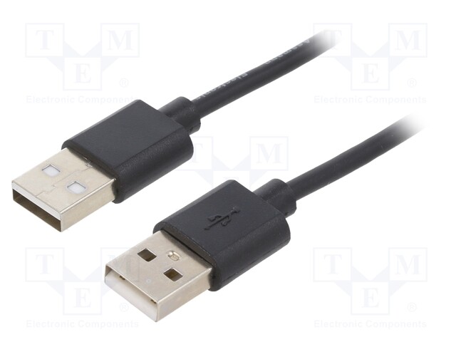 Cable; USB 2.0; USB A plug,both sides; nickel plated; 3m; black