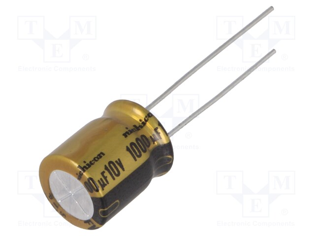 Capacitor: electrolytic; THT; 1000uF; 10VDC; Ø10x12.5mm; Pitch: 5mm