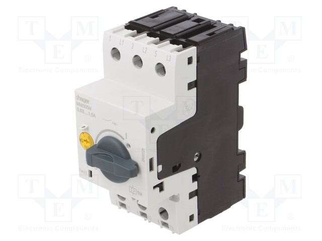 Motor breaker; 0.25kW; 230VAC; DIN; 0.63÷1A; IP20