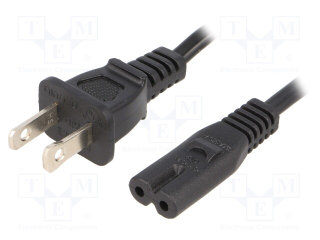 Cable; NEMA 5-15 (B) plug,IEC C7 female; 3m; Sockets: 1; black