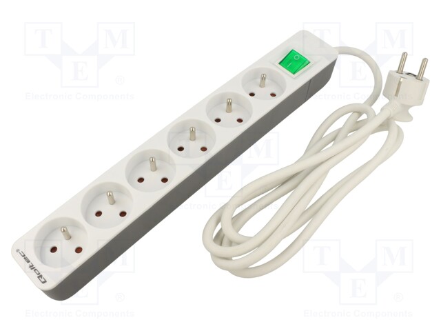Extension lead; Sockets: 6; white; 3x1,5mm2; 1.8m; 16A