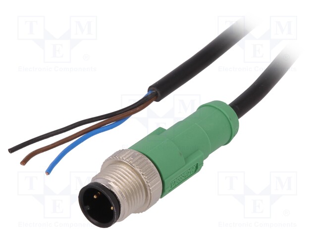 Connection lead; M12; PIN: 3; straight; 1.5m; plug; 250VAC; 4A; male