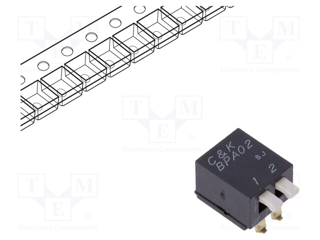 Switch: DIP-SWITCH; Poles number: 2; 0.1A/5VDC; Pos: 2; -20÷85°C