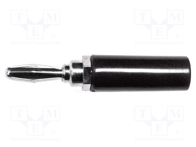 Plug; 4mm banana; 15A; black; 48.1mm; nickel plated; on cable