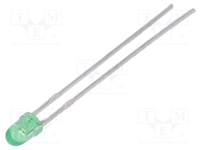 LED; 3mm; green; 4÷12mcd; 30°; Front: convex; No.of term: 2