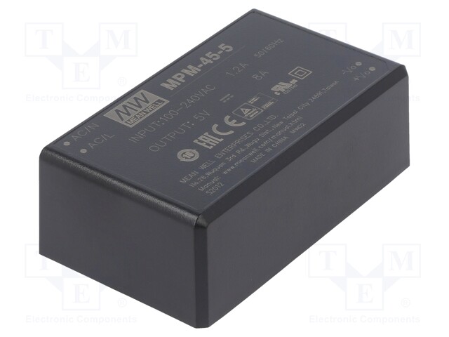 Power supply: switched-mode; modular; 40W; 5VDC; 87x52x29.5mm; 8A