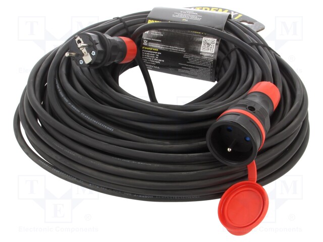 Extension lead; Sockets: 1; rubber; black; 3x1,5mm2; 40m; 16A