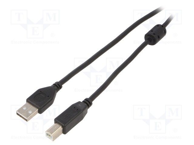 Cable; USB 2.0; USB A plug,USB B plug; gold-plated; 4.5m; black