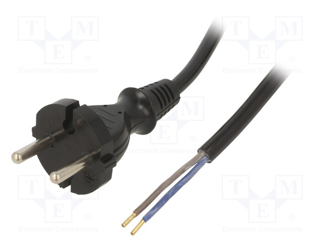 Cable; CEE 7/17 (C) plug,wires; PUR; 3.8m; black; 2x1mm2; 16A; 250V