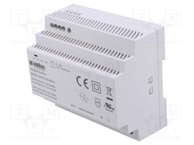 Power supply: switched-mode; for DIN rail; 153.6W; 48VDC; 3.12A