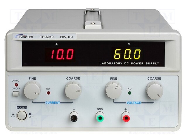 Power supply: laboratory; Channels: 1; 0÷60VDC; 0÷10A