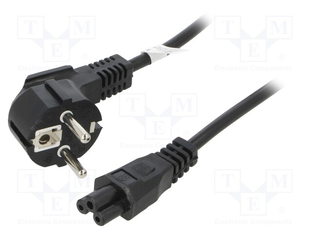 Cable; CEE 7/7 (E/F) plug angled,IEC C5 female; PVC; 3m; black