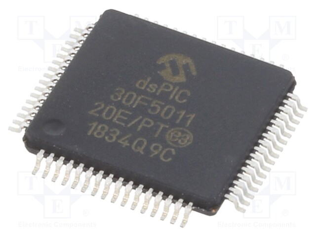 DsPIC microcontroller; SRAM: 4.096kB; Memory: 66kB; TQFP64; 0.5mm