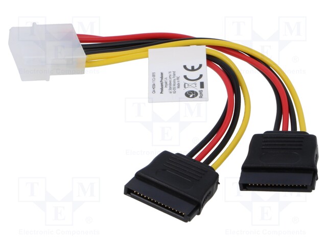 Cable: mains SATA; Molex male,SATA 15pin female x2; 0.15m