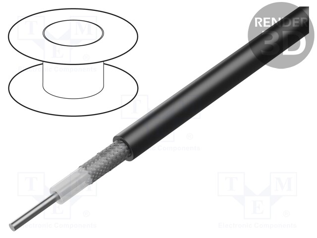 Wire: coaxial; RG223; solid; PVC; black; 5.4mm; CPR: Eca