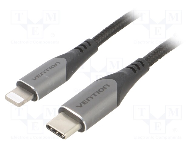 Cable; USB 2.0; Apple Lightning plug,USB C plug; 2m; black; 3A