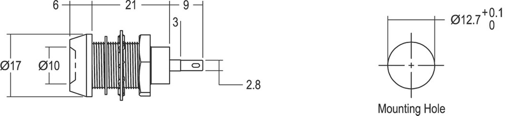 Indicator: LED; recessed; 48VDC; Cutout: Ø12.7mm; IP67; brass