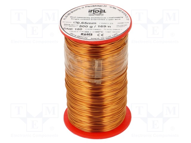 Coil wire; single coated enamelled; 0.65mm; 500g; -65÷180°C