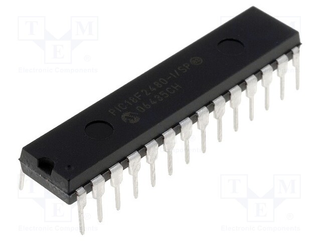 PIC microcontroller; Memory: 16kB; SRAM: 768B; EEPROM: 256B; THT