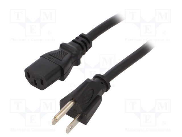 Cable; IEC C13 female,NEMA 5-15 (B) plug; 2.5m; black; PVC; 10A