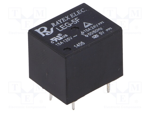 Relay: electromagnetic; SPDT; Ucoil: 5VDC; 15A/120VAC; 15A/24VDC