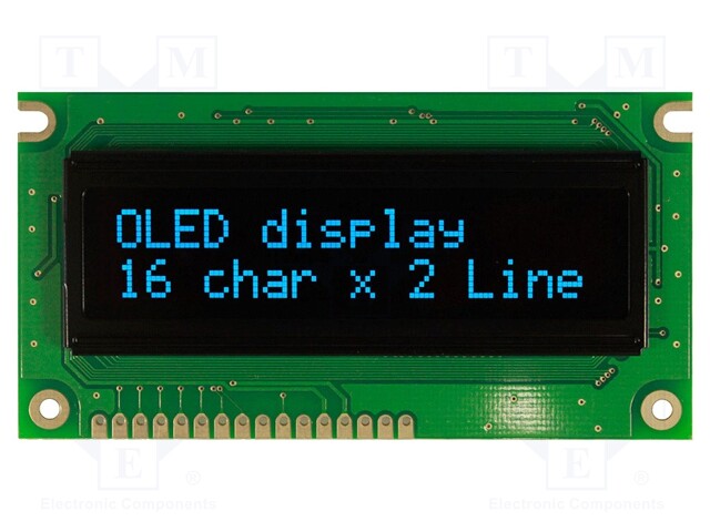 Display: OLED; alphanumeric; 16x2; Window dimensions: 98x21mm