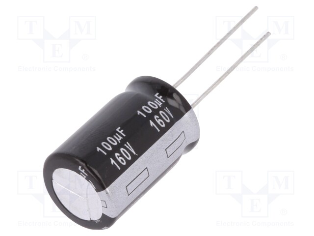 Capacitor: electrolytic; THT; 100uF; 160VDC; Ø16x25mm; Pitch: 7.5mm