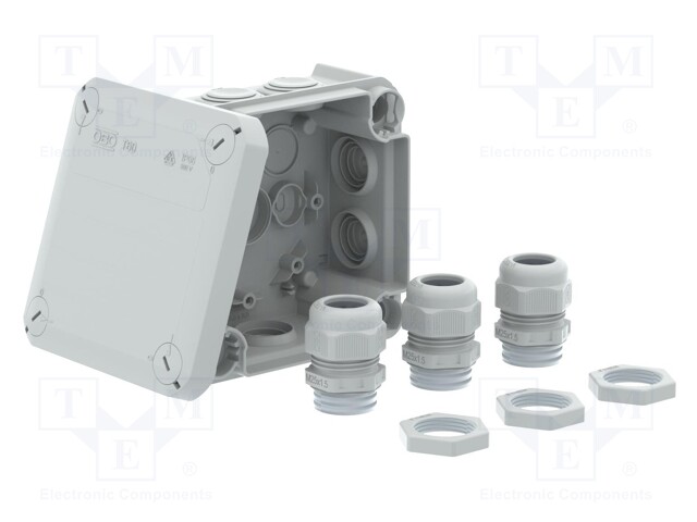 Enclosure: junction box; X: 114mm; Y: 114mm; Z: 58mm; polypropylene