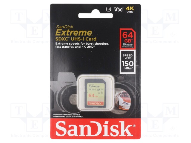 Memory card; Extreme; SDXC; 64GB; Read: 150MB/s; Write: 60MB/s