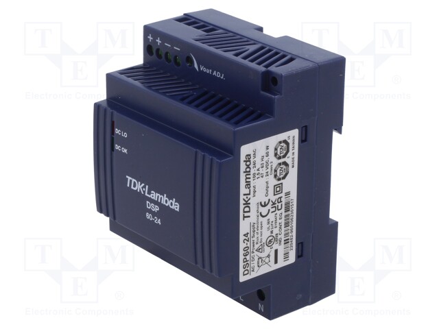 AC/DC DIN Rail Power Supply (PSU), ITE, 1 Output, 60 W, 24 VDC, 2.5 A