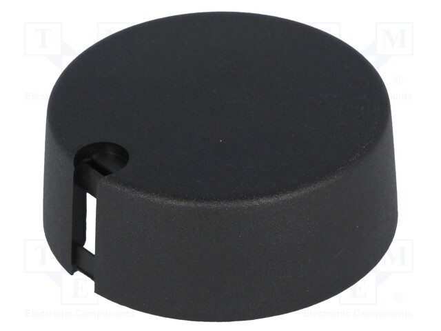 Knob; with pointer; plastic; Shaft d: 6mm; Ø40x16mm; black; push-in