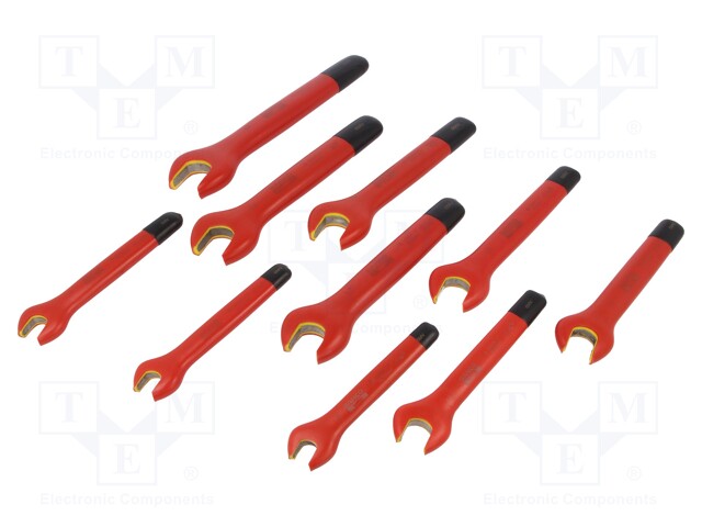 Key set; insulated,spanner; steel; Pcs: 10; Conform to: EN 60900