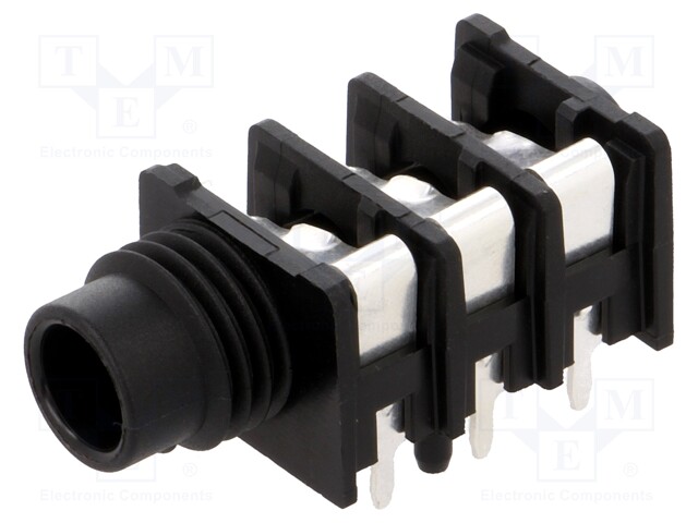 Socket; Jack 6,35mm; female; stereo; angled 90°; THT