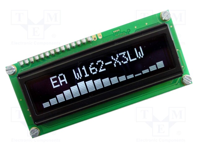 Display: OLED; alphanumeric; 16x2; Window dimensions: 66x16mm