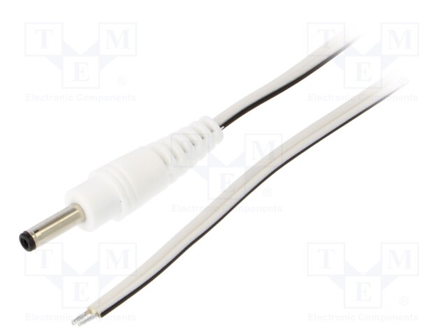 Cable; wires,DC 1,3/3,5 plug; straight; 0.35mm2; white; 0.5m