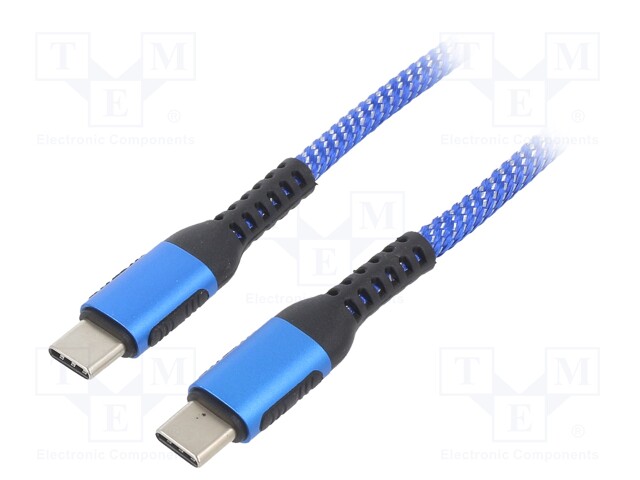 Cable; USB 2.0; USB C plug,both sides; nickel plated; 1.8m; blue