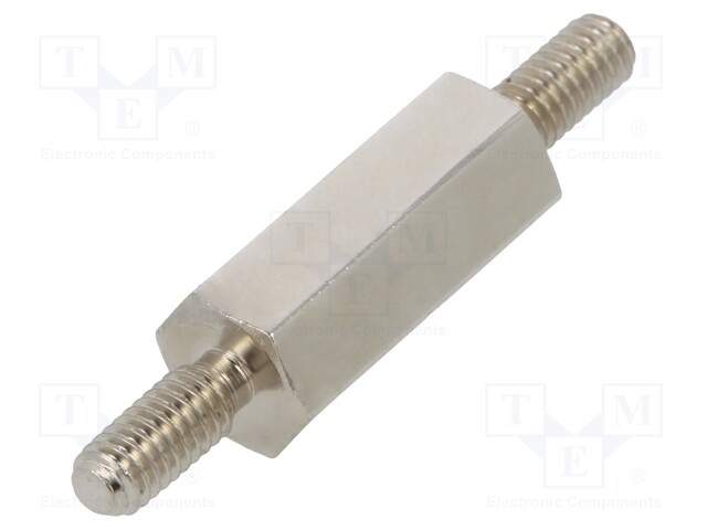 Screwed spacer sleeve; 12mm; Ext.thread: M2,5; hexagonal; brass