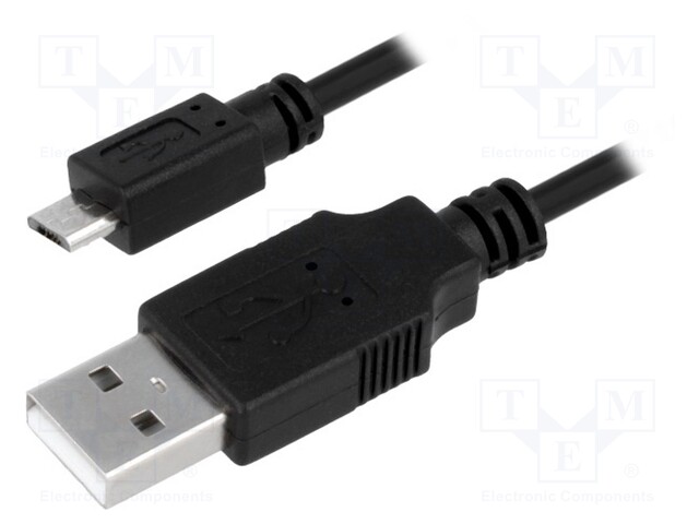 Cable; USB A plug,USB B micro plug; nickel plated; 0.6m; black