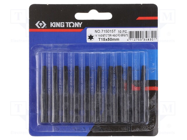 Screwdriver bit; Torx®; TX15; Overall len: 50mm