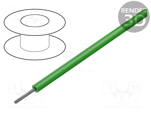 Wire; ThermoThin; stranded; Cu; 22AWG; green; PFA; 600V; 30.5m