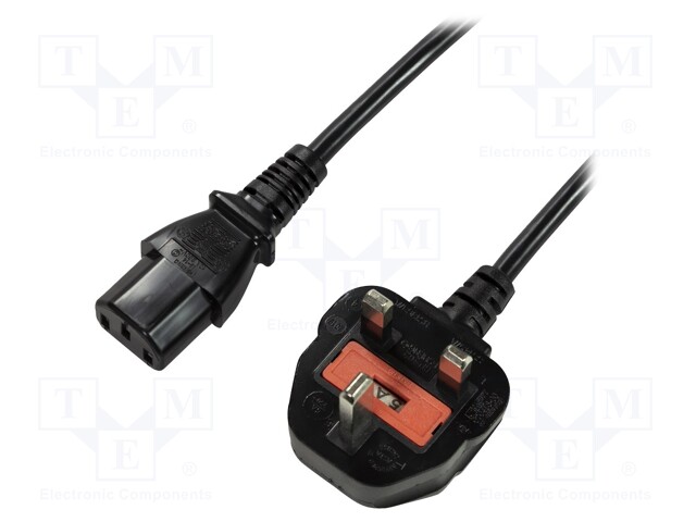 Cable; BS 1363 (G) plug,IEC C13 female; 1.8m; black; 3x0,75mm2