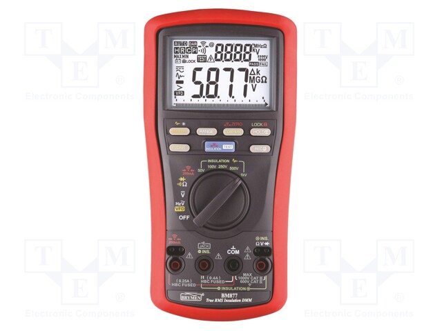 Meter: insulation resistance; LCD; Sampling: 5x/s; True RMS AC